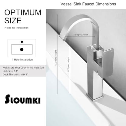Brushed Nickel Single Handle Tall Bathroom Faucet，Vessel Sink Faucet Waterfall Bathroom Faucet Single Hole Lavatory Vanity Tap Single Hole Bar Sink Faucet with Pop Up Drain and Supply Lines,SL50044BN - color: Brushed Nickel, size: Tall