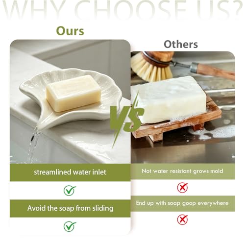 Ceramic Soap Holder, Seashell Self-Draining Soap Tray for Sink, Bathroom, Shower, Small Elegant Glazed Soap Dish, Easy to Clean (White) - color: White