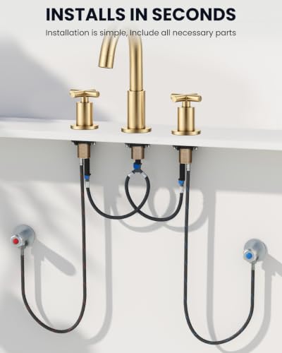 gotonovo 3 Hole Bathroom Faucet 8 inch Widespread Sink Vanity Faucet for Bathroom Sink 2 Cross Handle Deck Mount Basin with Pop Up Drain 360° Swivel Spout Brushed Gold - color: Brushed Gold