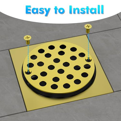 EXF 4 Inch Screw in Round Shower Floor Drain Cover, Stainless Steel Replacement Shower Drain Strainer Hair Catcher Brushed Gold - color: Gold-round