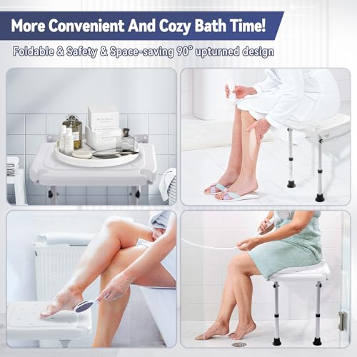 TYYIHUA Folding Shower Seat Wall Mounted, Shower Chair for Inside Shower | Adjustable Height from 16.9" to 20.9", Foldable Shower Bench Stool for Adults, Pregnant Women, Elderly and Disabled
