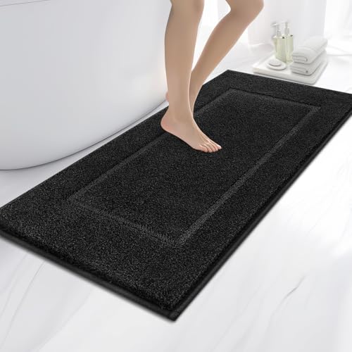 anllugs Bathroom Rugs, 24" x 60" Soft Bath Rugs, Black | Non-Slip, Super Absorbent, Machine Washable, Quick Dry, Bath Mats for Shower and Bathtub, TPR Backing - color: Black, size: 24" X 60"