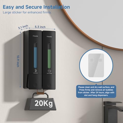 Shampoo Dispenser for Shower - Shower Soap Dispenser Wall Mounted No Drill - Shampoo Body Wash Dispenser 2 Chamber - Easy Install for Bathroom Hotel Black 800ml - color: Black 2 Chamber