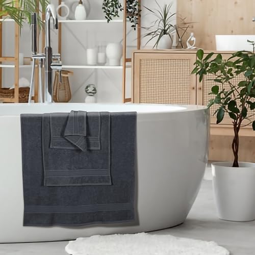 Ultra Soft 6 Pack Cotton Towel Set, Contains 2 Bath Towels 28x55 inch, 2 Hand Towels 16x24 inch & 2 Wash Coths 12x12 inch, Ideal Everyday use, Compact & Lightweight - Charcoal Grey - color: Charcoal