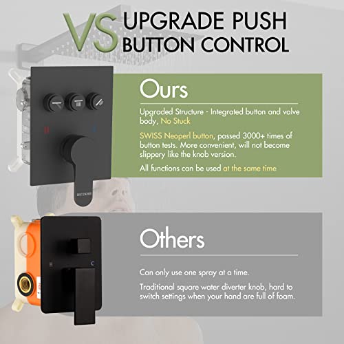 Shower System with Body Jets,Bostingner Shower Faucet Sets 12" Rain Shower Head with Handheld Spray, Can Use at Same Time, Push Button Diverter Shower Sets Complete, Matte Black - color: Matte Black, size: 12 Inch