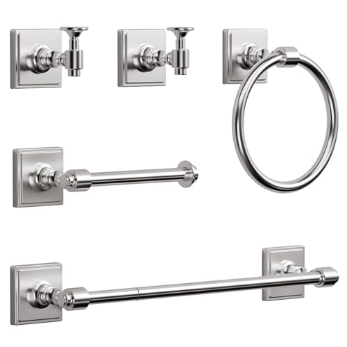 VEHCIL Brushed Nickel Bathroom Accessories Set, 5-Piece Bathroom Hardware Set, 24 Inch Towel Bar, SUS304 Stainless Steel, Towel Racks for Bathroom Wall Mounted Towel Ring Toilet Paper Holder Hooks - color: Brushed Nickel