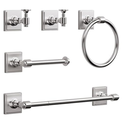 VEHCIL Brushed Nickel Bathroom Accessories Set, 5-Piece Bathroom Hardware Set, 24 Inch Towel Bar, SUS304 Stainless Steel, Towel Racks for Bathroom Wall Mounted Towel Ring Toilet Paper Holder Hooks - color: Brushed Nickel