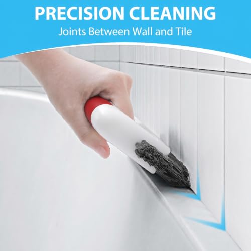 Lumkew Grout Brush Cleaner for Tile Floors Grout Cleaning Brushes Scrub Red | V Shape, Hard Bristle, Grout Scrubber for Bathroom Shower Kitchen - color: Red