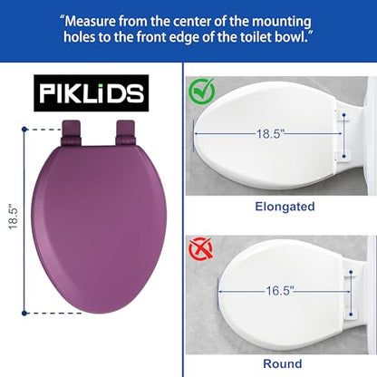 Toilet Seat, Slow Close, Soft Touch, Ultra-Smooth Matte Finish (No Orange-Peel Texture), Premium Moulded Wood, Quick Release, PIKLiDS (Purple, Elongated) - color: Purple, size: Elongated