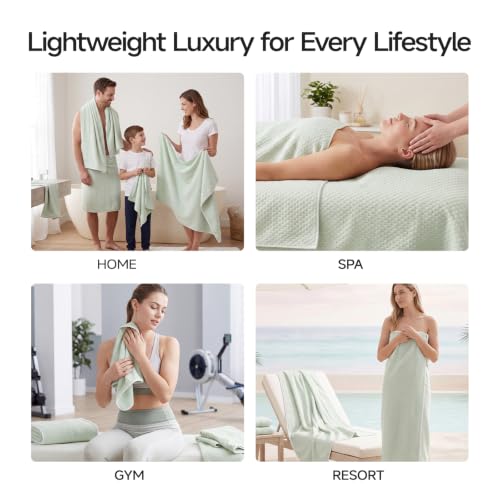 ecolook Microfiber Towel Set of 6, Green | Ultra-Soft, Oversized, Absorbent & Quick-Drying | 2 Bath Sheets, 2 Hand, 2 Washcloths - color: Green