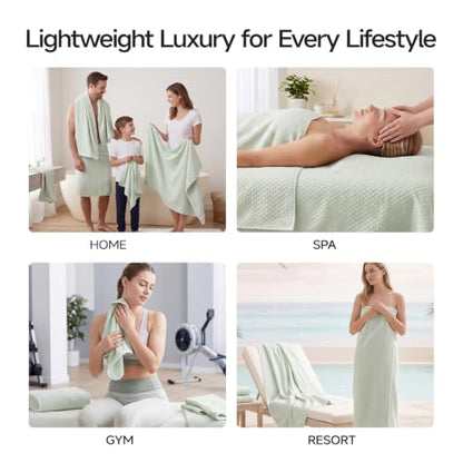 ecolook Microfiber Towel Set of 6, Green | Ultra-Soft, Oversized, Absorbent & Quick-Drying | 2 Bath Sheets, 2 Hand, 2 Washcloths - color: Green