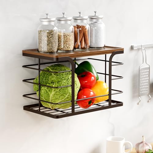 2 Pack Storage Stackable Kitchen Laundry Pantry Organizers,Wall Mount Trash Bag Holder Dispenser with Bamboo Top Countertop Organizer,Brown - color: 2 Pack-L&S Brown