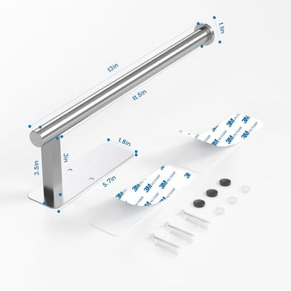 Paper Towel Holder Under Cabinet No Drilling, Self Adhesive Paper Towel Holder Wall Mount for Kitchen Rack, Under Counter Napin Holder No Drill, RV, 304 Stainless Steel, Silver - color: Silver