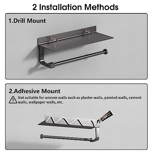 Kitchen Paper Towel Holder with Shelf Wall Mount, Adhesive Hand Towel Holder for Bathroom, Matte Grey - color: Gray