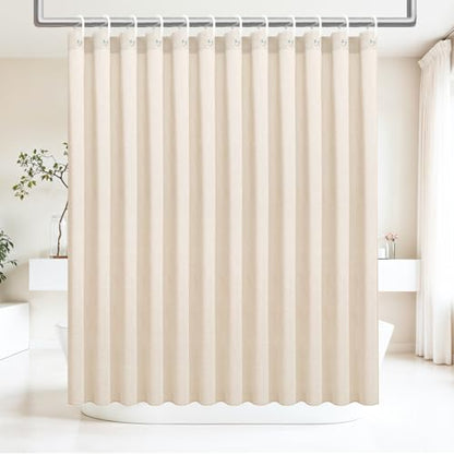 Ga-Geetopia Extra Long Linen Textured Shower Curtain Set with Hooks, Beige Boho Farmhouse Bath Shower Curtains for Bathroom Neutral Cloth, Hotel Luxury, Weighted, 72W x 80L, Cream - color: Linen | With Hooks, size: 72"W x 80"L (Pack of 1)