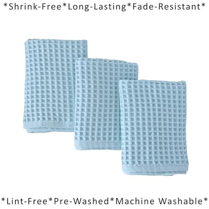 PÜSKÜL Natural 100% Turkish Cotton Waffle Hand and Kitchen Towels Set of 3 | Turquoise, Large 32x16 inc, Honeycomb-Waffle weave towel for bathroom & kitchen. Premium quality oeko-tex made in Turkey. - color: Turquoise, size: Kitchen & Hand Towels Pack of