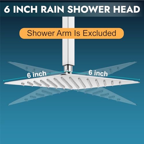 Midanya Square Rain Shower Head,High Pressure,Polish Chrome 6 Inch | 360°Swivel,Ceiling or Wall Mount,Waterfall Full Body Coverage,Bathroom Remodel,Stainless Steel Large Rainfall Shower Head - color: Chrome, size: 6 Inch