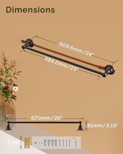 Towel Bar 24inch, Stainless Steel Bathroom Towel Rack Wall Mounted, Heavy Duty Towel Rod, Towel Holders for Bathroom, Kitchen (Oil Rubbed Bronze) - color: Oil Rubbed Bronze