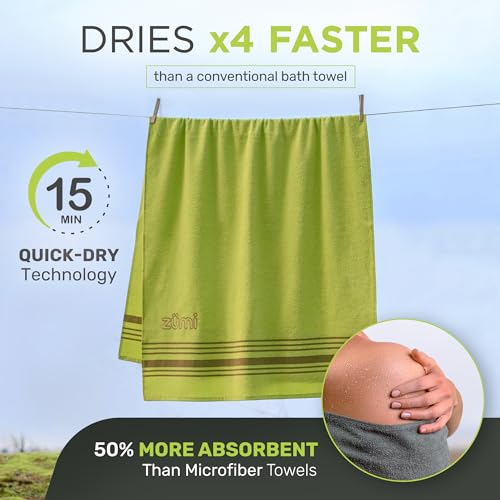 100% Cotton Quick Dry Travel Towel - Soft, Thin, Compact, Highly Absorbent, Lightweight Camping Towel for Beach, Gym, Bath, Shower, Swimming, Dorm, RV - Green - color: Green Large
