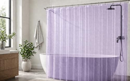 EHZNZIE Purple Shower Curtain Liner 72x72, PEVA Waterproof Bath Curtain, No Chemical Smell, 3 Weighted Magnets, Durable with Rustproof Metal Grommets - color: Clear Purple, size: 72"W x 72"L (Pack of 1)