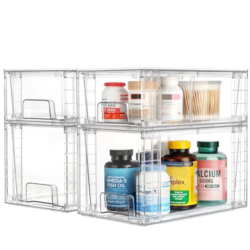 Vtopmart Clear Stackable Storage Drawers, 8 Pack Mixed Organizer Set | Medium and Small Pull-Out PET Drawers with Stackable Design for Flexible Organization, Cabinets, Closets, Pantry - style: 4 Medium+4 Small
