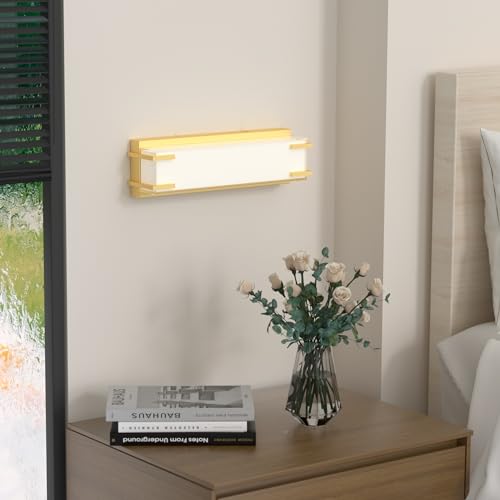 LED Bathroom Light Fixtures Over Mirror 16” Vanity Light with Milky White Lampshade 4000K Daylight Gold Bath Bar (Gold) - color: Gold, size: 16"