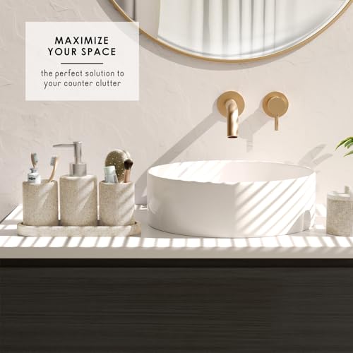 Clara Clark Beige Bathroom Set - Bathroom Sets with Shower Curtain and Rugs, 21PC Bathroom Accessory Set, Shower Curtain Set with Soap Dispenser & Toothbrush Holder - color: Beige, size: Complete Set + Bath Rugs