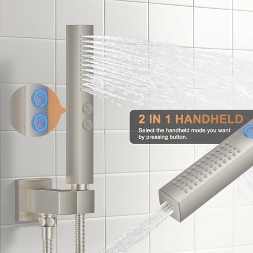 Rain Shower System 12" & 6" Dual Shower Heads Ceiling Shower Faucet Set | Ideal for bathroom remodels and upgrades with 12" rain shower, 6" angled shower, handheld spray and complete valve kit. - color: Brushed Nickel, size: Ceiling Mounted - 12"+6" Showe