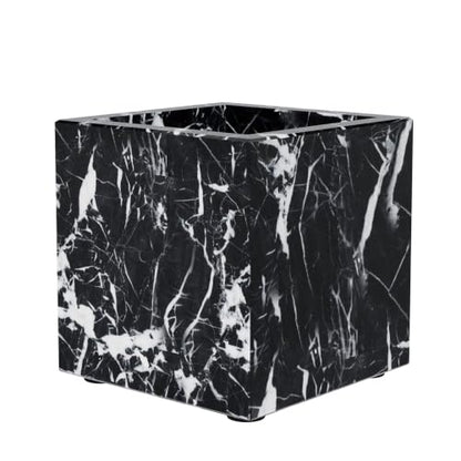 Rectangular Toothbrush Holder,Pencil Cup,3.9x3.9x3.9in,Black | Marble Pen Holders with Natural Patterns,Makeup Brush Organizer with Anti Slip Foot Pads,Stone Utensil Container for Office - color: Black