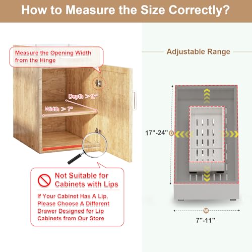 Fokyfok 2Pc Pull out Cabinet Organizer,7"-11"W,17"-24"D,Expandable | No Drill,Adjustable,Roll out Drawers,Adhesive Sliding Drawers,Slide out Shelves for Cabinets Without Lip,Kitchen,Pantry,White - size: (7"W-11"W)X(17"D-24"D)