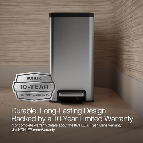 Kohler K-20957-ST 2.5 Gallon Slim Step Trash Can, Stainless Steel - color: Stainless Steel, size: 2.5 Gallon - Step Can