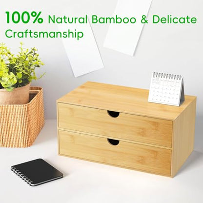 Neando Bamboo Desk Organizer with 2 Drawers, Wooden Countertop Drawers Organizer, Tabletop Storage Organization Box for Office & Home, No Assembly Needed - size: 2 Drawers