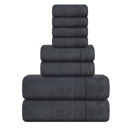 8 Piece Towel Set 100% Ring Spun Cotton, 2 Bath Towels 27x54, 2 Hand Towels 16x28 and 4 Washcloths 13x13 - Ultra Soft Highly Absorbent Machine Washable Hotel Spa Quality - Grey - color: Grey, size: 8 Piece Towel Set
