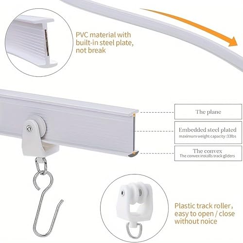 Flexible Bendable Curtain Track, 3.28ft Wall Mount PVC Steel Plate, Heavy Duty Ceiling Curtain Track, Curved Tracks for Window Bay Shower (White-2pcs) - color: White-2pcs
