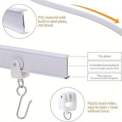 Flexible Bendable Curtain Track, 3.28ft Wall Mount PVC Steel Plate, Heavy Duty Ceiling Curtain Track, Curved Tracks for Window Bay Shower (White-2pcs) - color: White-2pcs