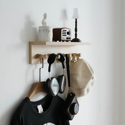 Entrance Coat Rack ，Coat Hooks, Wall-Mounted Wooden Hook Rack, Wall-Mounted Shelves(Birch Color Finish—A-1) - style: Birch color finish—A-1