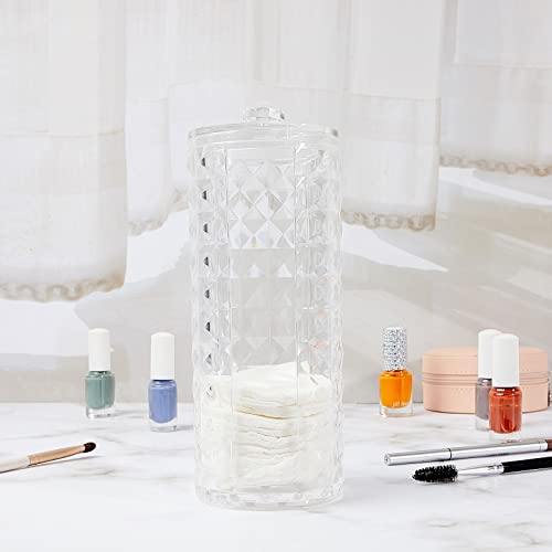 Skylety 2 Pcs Bathroom Cup Dispenser with Lid Acrylic Bathroom Cup Holder Makeup Cotton Pad Holder Organizer for 3-4oz Disposable Paper Mug Clear Diamond Pattern Cotton Rounds Container