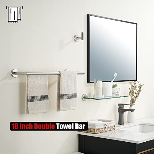 JQK Double Bath Towel Bar, 19 Inch 304 Stainless Steel Thicken 0.8mm Towel Rack Bathroom, Towel Holder Brushed Finished Wall Mount, Useable Length 16 Inch, TB100L16-BN - color: Brushed Stainless Steel, size: 19 Inch