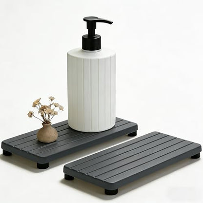 2PCS Stone Drying Tray, Water Absorbing Stone Tray for Sinks, Neat Diatomite Sink Trays, Fast Drying Kitchen Sponge Hand Soap Holder, Instant Dry Sink Coasters Used for Bathroom Counter -Dark Gray - color: 2pcs Dark Gray 5stripes