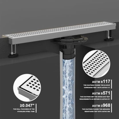 24 Inch Linear Shower Drain - Brushed Nickel, with Removable Grate | AISI 304 Stainless Steel Shower Drain, Long Rectangle Shower Floor Drain with Adjustable Feet, Fits Bathroom & Balcony etc - color: Brushed Nickel, size: 24 in