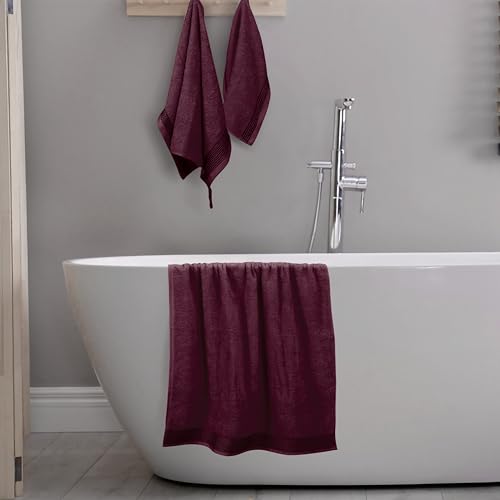 Ultra Soft 3 Pack Cotton Towel Set, Contains a Bath Towel 28x55 inch, a Hand Towel 16x24 inch & a Wash Coth 12x12 inch, Ideal Everyday use, Compact & Lightweight -Burgundy - color: Burgundy, size: 3 Pack Set