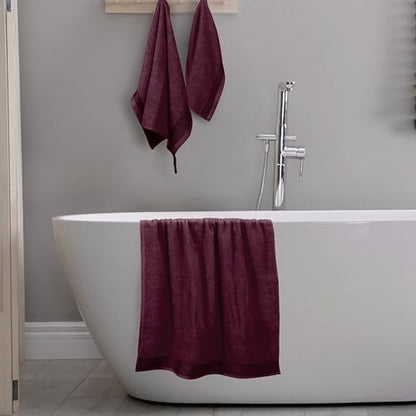 Ultra Soft 3 Pack Cotton Towel Set, Contains a Bath Towel 28x55 inch, a Hand Towel 16x24 inch & a Wash Coth 12x12 inch, Ideal Everyday use, Compact & Lightweight -Burgundy - color: Burgundy, size: 3 Pack Set