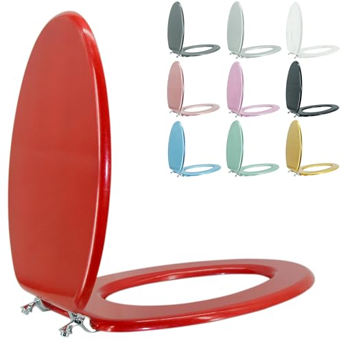 Elongated Toilet Seat Wood Toilet Seat Prevent Shifting with Zinc Alloy Hinges American Standard Size Toilet Seat Easy to Install also Easy to Clean (Elongated,Sparkling Christmas Red) - color: Christmas Red, size: Elongated