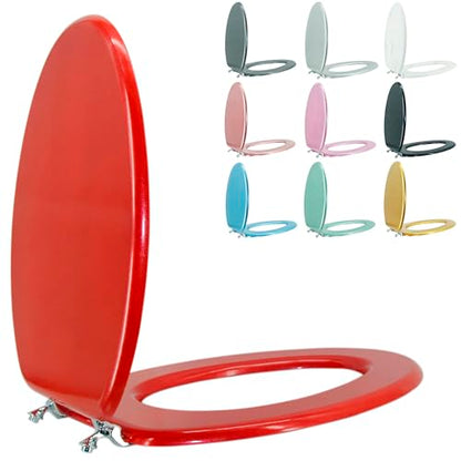 Elongated Toilet Seat Wood Toilet Seat Prevent Shifting with Zinc Alloy Hinges American Standard Size Toilet Seat Easy to Install also Easy to Clean (Elongated,Sparkling Christmas Red) - color: Christmas Red, size: Elongated