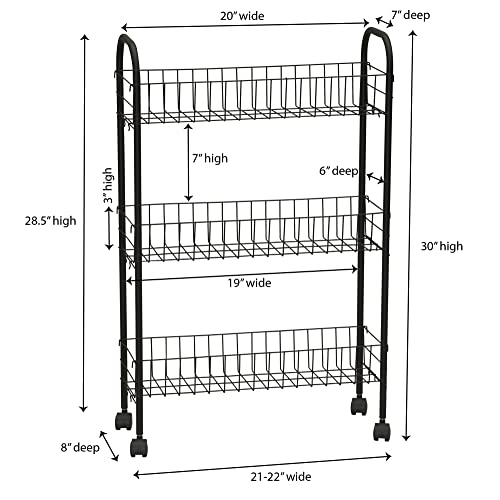 Household Essentials Matte Black Slim, 3 Shelf Storage Cart with Wheels - style: 7" Black - Basic