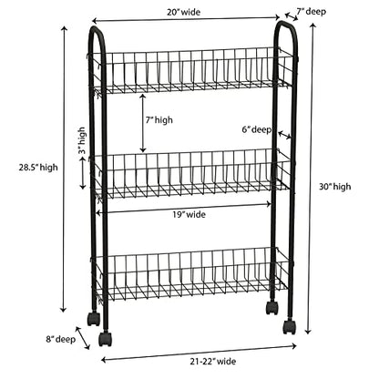 Household Essentials Matte Black Slim, 3 Shelf Storage Cart with Wheels - style: 7" Black - Basic