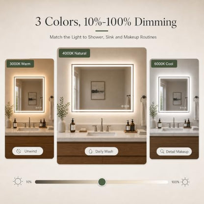 Snowdool 28 x 36 in RGB LED Bathroom Mirror, Front and Backlit, Anti-Fog | 8 RGB Backlight Modes, 3 Front Light Colors, Anti-Fog, Tempered Glass - size: 28"L x 36"W