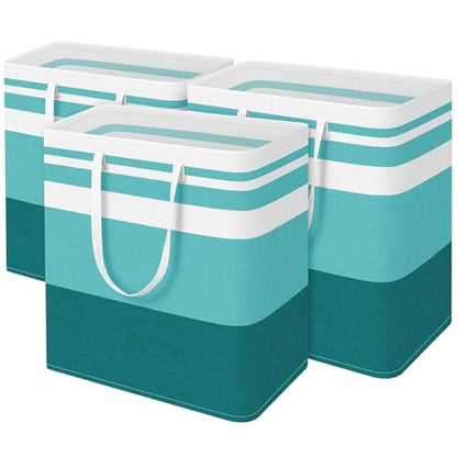 BlissTotes 3-Pack Laundry Basket, Collapsible Laundry Hamper, Green, 125L | Laundry Clothes Hamper, Hampers for Bedroom, Freestanding Hamper with Handles, Clothes Laundry Basket - color: Green, size: 125L