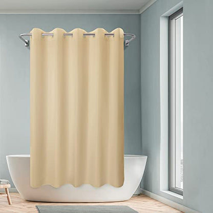 Fabric Shower Curtain No Hooks & Liner Needed - Soft Waterproof Hotel Cloth Shower Curtain Washable with Hooks Built-in, Beige, 71x74 Standard Size - color: Beige, size: 71"W x 74"L (Pack of 1)