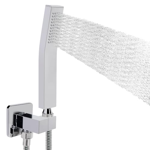 NearMoon Hand Held Shower Head, Luxury High Pressure Shower Kit with Wall Connector and Hose Set, for Bathroom Showering System Contemporary Square Style (Chrome Finish) - color: Chrome Finish